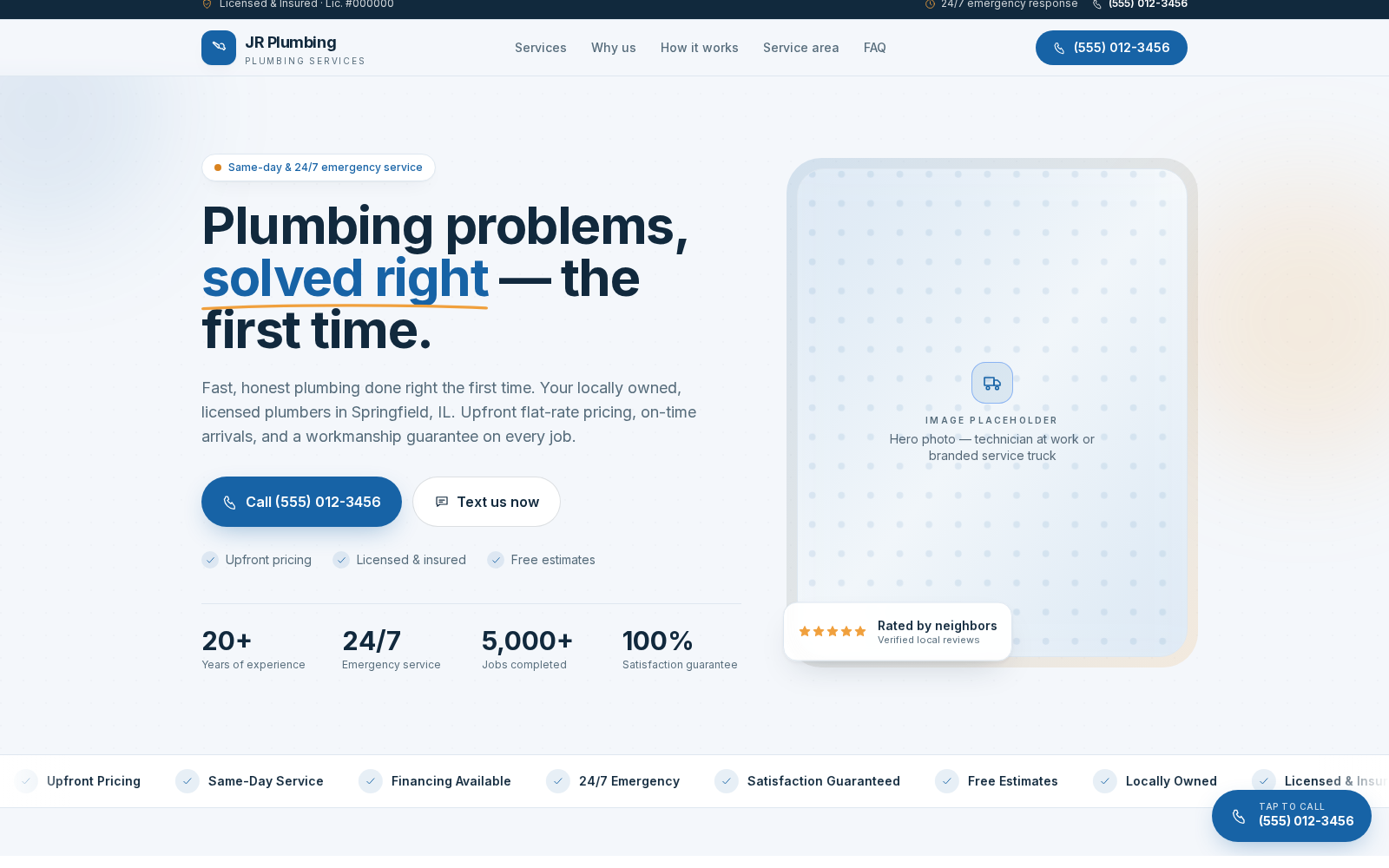 JR Plumbing — Landing para Encanamento (EUA)